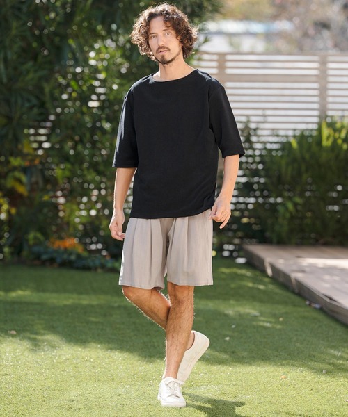CAMBIO(カンビオ)の「mt10148- ボートネックパイル5分袖カットソー(CMB-R0205)(Tシャツ/カットソー・メンズ・ブラック/グレー/ホワイト・S/M/L)」の6枚目の写真