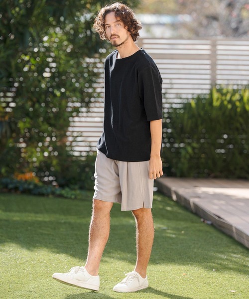 CAMBIO(カンビオ)の「mt10148- ボートネックパイル5分袖カットソー(CMB-R0205)(Tシャツ/カットソー・メンズ・ブラック/グレー/ホワイト・S/M/L)」の7枚目の写真