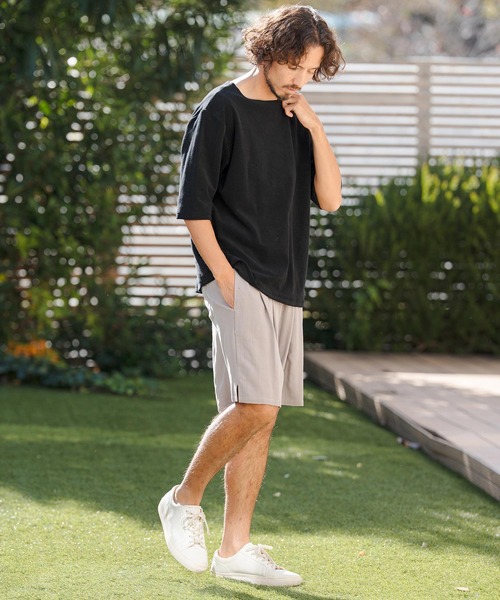 CAMBIO(カンビオ)の「mt10148- ボートネックパイル5分袖カットソー(CMB-R0205)(Tシャツ/カットソー・メンズ・ブラック/グレー/ホワイト・S/M/L)」の8枚目の写真