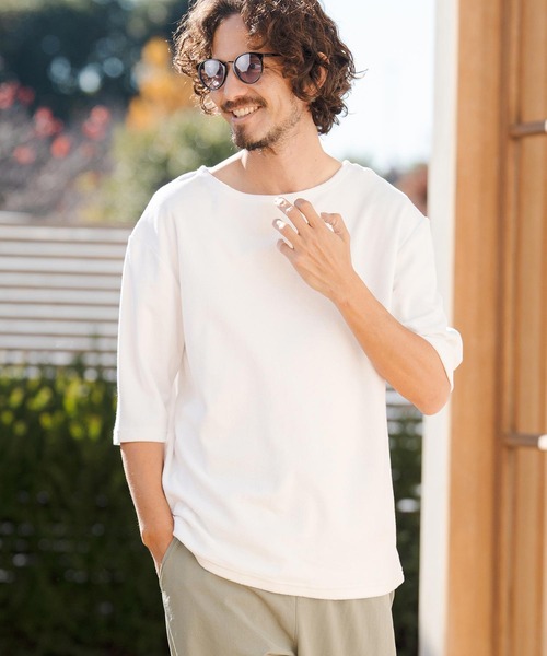CAMBIO(カンビオ)の「mt10148- ボートネックパイル5分袖カットソー(CMB-R0205)(Tシャツ/カットソー・メンズ・ブラック/グレー/ホワイト・S/M/L)」の9枚目の写真