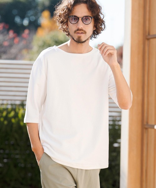 CAMBIO(カンビオ)の「mt10148- ボートネックパイル5分袖カットソー(CMB-R0205)(Tシャツ/カットソー・メンズ・ブラック/グレー/ホワイト・S/M/L)」の10枚目の写真