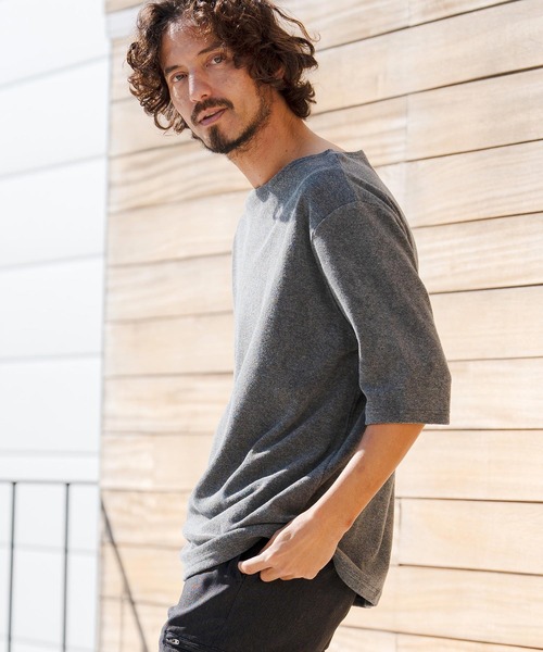 CAMBIO(カンビオ)の「mt10148- ボートネックパイル5分袖カットソー(CMB-R0205)(Tシャツ/カットソー・メンズ・ブラック/グレー/ホワイト・S/M/L)」の14枚目の写真