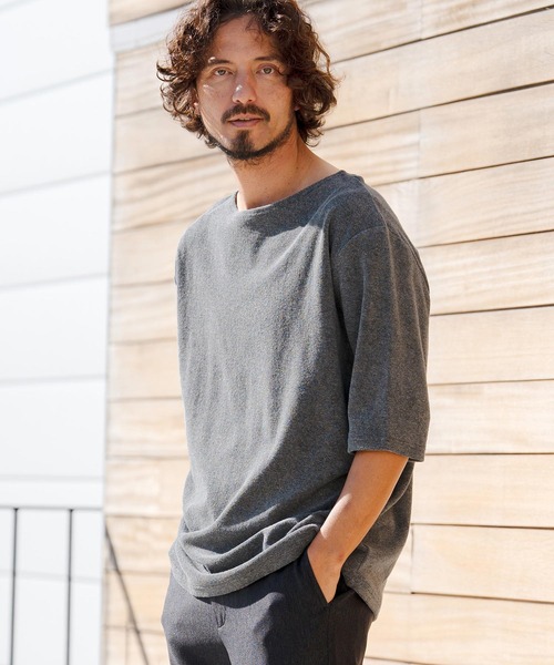 CAMBIO(カンビオ)の「mt10148- ボートネックパイル5分袖カットソー(CMB-R0205)(Tシャツ/カットソー・メンズ・ブラック/グレー/ホワイト・S/M/L)」の15枚目の写真