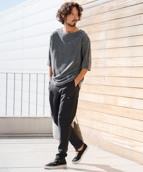 CAMBIO(カンビオ)の「mt10148- ボートネックパイル5分袖カットソー(CMB-R0205)(Tシャツ/カットソー・メンズ・ブラック/グレー/ホワイト・S/M/L)」の16枚目の写真