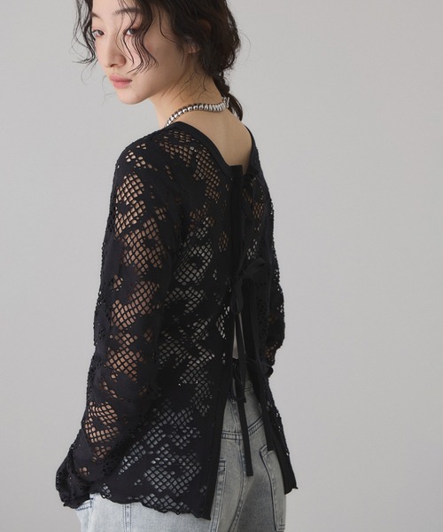 ADAM ET ROPE'（アダムエロペ）の「2WAYホールジャガードトップス（Tシャツ/カットソー・レディース・ミント/ブラック/ホワイト・FREE）」の4枚目の写真