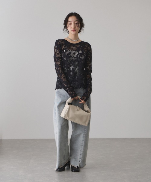 ADAM ET ROPE'（アダムエロペ）の「2WAYホールジャガードトップス（Tシャツ/カットソー・レディース・ミント/ブラック/ホワイト・FREE）」の7枚目の写真