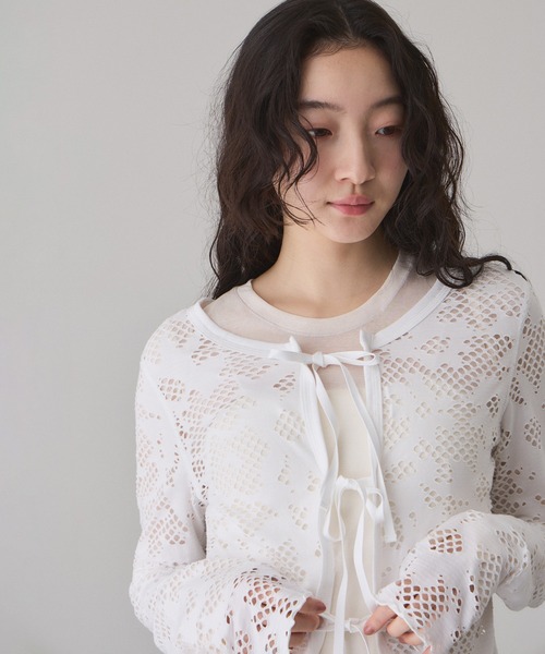 ADAM ET ROPE'（アダムエロペ）の「2WAYホールジャガードトップス（Tシャツ/カットソー・レディース・ミント/ブラック/ホワイト・FREE）」の12枚目の写真