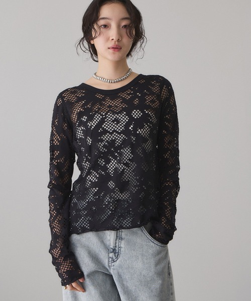 ADAM ET ROPE'（アダムエロペ）の「2WAYホールジャガードトップス（Tシャツ/カットソー・レディース・ミント/ブラック/ホワイト・FREE）」の15枚目の写真