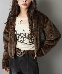 SPINNS | アニマル柄で主役級の可愛さ★フード付きショートファーブルゾン(ブルゾン)