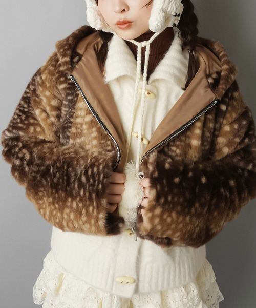 セール】アニマル柄で主役級の可愛さ☆フード付きショートファー