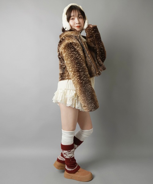 セール】アニマル柄で主役級の可愛さ☆フード付きショートファー