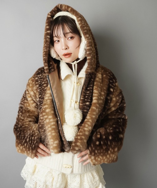 セール】アニマル柄で主役級の可愛さ☆フード付きショートファー