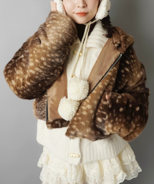 セール】アニマル柄で主役級の可愛さ☆フード付きショートファー