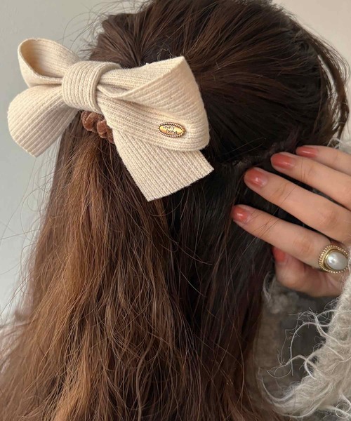 kutir（クティール）の「kutirlune／リボンニットヘアゴム（ヘアゴム・レディース・グレー/ブラウン/ホワイト・FREE）」の4枚目の写真