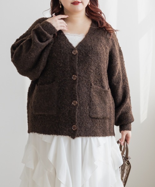 CLETTE(クレット)の「CLETTEオリジナルミックスニットVネックカーディガン(カーディガン/ボレロ・レディース・ライトベージュ/ブラウン/ピンク・4L/3L/LL)」の2枚目の写真