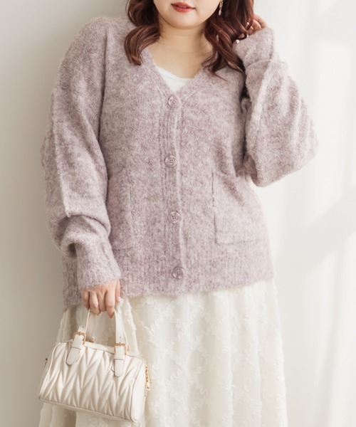 CLETTE(クレット)の「CLETTEオリジナルミックスニットVネックカーディガン(カーディガン/ボレロ・レディース・ライトベージュ/ブラウン/ピンク・4L/3L/LL)」の3枚目の写真