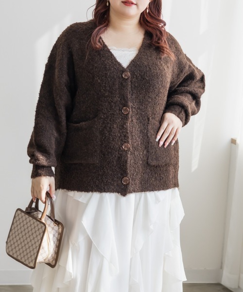 CLETTE(クレット)の「CLETTEオリジナルミックスニットVネックカーディガン(カーディガン/ボレロ・レディース・ライトベージュ/ブラウン/ピンク・4L/3L/LL)」の4枚目の写真