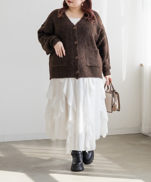 CLETTE(クレット)の「CLETTEオリジナルミックスニットVネックカーディガン(カーディガン/ボレロ・レディース・ライトベージュ/ブラウン/ピンク・4L/3L/LL)」の5枚目の写真