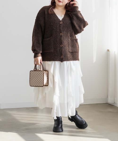 CLETTE(クレット)の「CLETTEオリジナルミックスニットVネックカーディガン(カーディガン/ボレロ・レディース・ライトベージュ/ブラウン/ピンク・4L/3L/LL)」の6枚目の写真