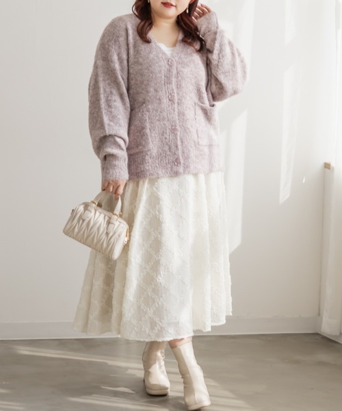 CLETTE(クレット)の「CLETTEオリジナルミックスニットVネックカーディガン(カーディガン/ボレロ・レディース・ライトベージュ/ブラウン/ピンク・4L/3L/LL)」の12枚目の写真