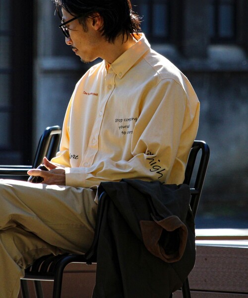 GLOSTER（グロスター）の「【気分を上げるフレーズ】ポジティブメッセージシャツ パート2（シャツ/ブラウス・メンズ・ホワイト/ストライプ/イエロー・S/L/M）」の6枚目の写真