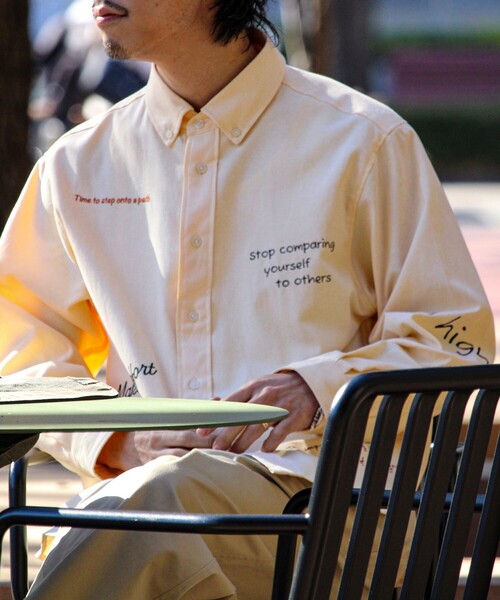 GLOSTER（グロスター）の「【気分を上げるフレーズ】ポジティブメッセージシャツ パート2（シャツ/ブラウス・メンズ・ホワイト/ストライプ/イエロー・S/L/M）」の7枚目の写真