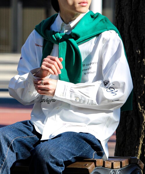 GLOSTER（グロスター）の「【気分を上げるフレーズ】ポジティブメッセージシャツ パート2（シャツ/ブラウス・メンズ・ホワイト/イエロー/ストライプ・S/M/L）」の20枚目の写真