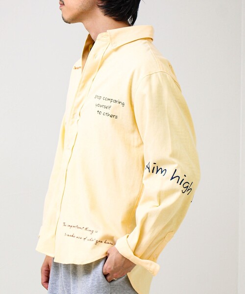 GLOSTER（グロスター）の「【気分を上げるフレーズ】ポジティブメッセージシャツ パート2（シャツ/ブラウス・メンズ・ホワイト/イエロー/ストライプ・S/M/L）」の5枚目の写真