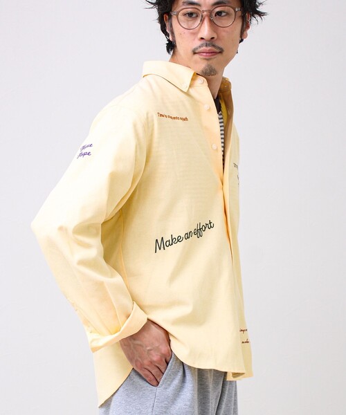 GLOSTER（グロスター）の「【気分を上げるフレーズ】ポジティブメッセージシャツ パート2（シャツ/ブラウス・メンズ・ホワイト/イエロー/ストライプ・S/M/L）」の7枚目の写真