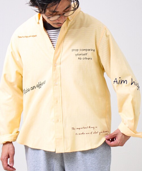 GLOSTER（グロスター）の「【気分を上げるフレーズ】ポジティブメッセージシャツ パート2（シャツ/ブラウス・メンズ・ホワイト/イエロー/ストライプ・S/M/L）」の8枚目の写真
