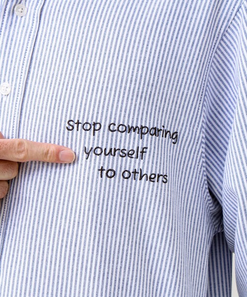 GLOSTER（グロスター）の「【気分を上げるフレーズ】ポジティブメッセージシャツ パート2（シャツ/ブラウス・メンズ・ホワイト/ストライプ/イエロー・S/L/M）」の19枚目の写真