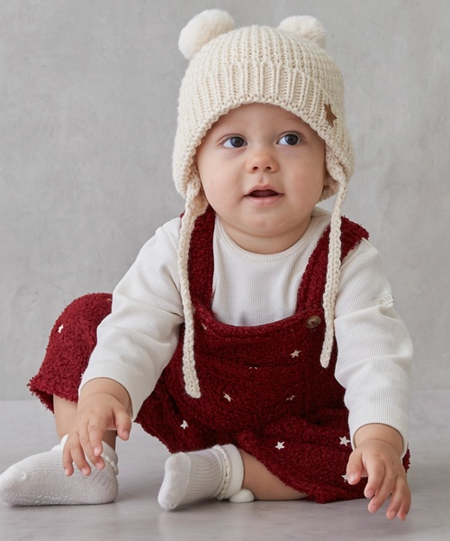 petit main（プティマイン）の「星刺しゅうサロペットカバーオール（ロンパース・キッズ・アイボリー/レッド・70cm/80ｃｍ）」の3枚目の写真