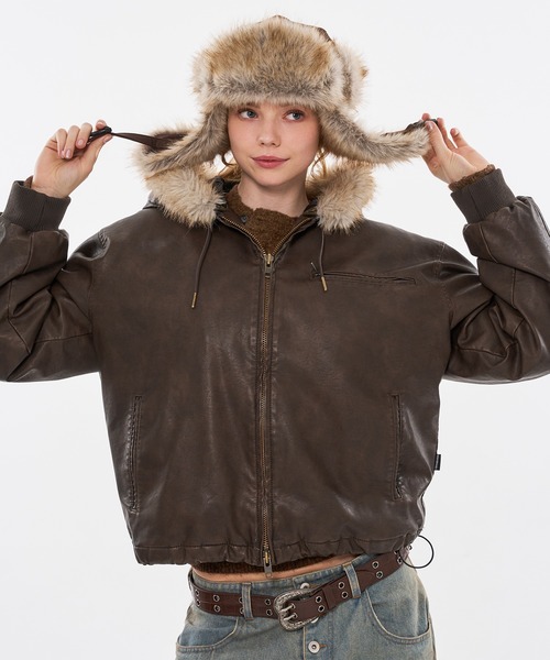 WISH FOR EVER（ウィッシュフォーエバー）の「2WAY FAKE FUR FLIGHT CAP / 2WAYフェイクファーフライトキャップ（キャップ・メンズ・ブラウン・FREE）」の3枚目の写真