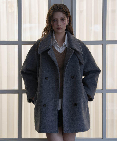 DEHEVE（デヘヴェ）の「Wool Double Half Coat [Gray]（チェスターコート・レディース・アッシュグレー・FREE）」の2枚目の写真