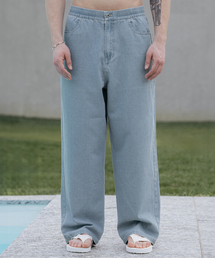 DECOROSO（デコローゾ）の「クールフロウデニムワイドバンディングパンツ[ライトブルー]（デニムパンツ）」