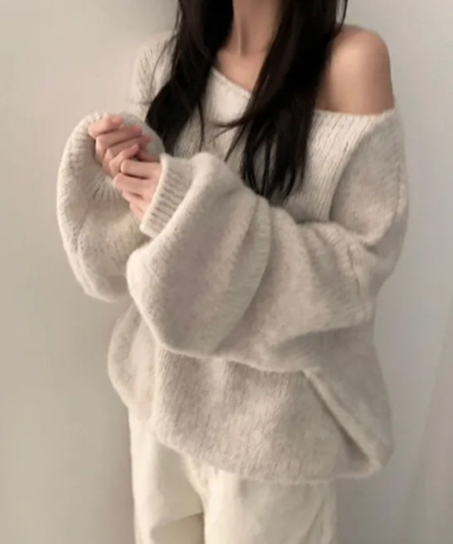 VIVID LADY(ビビッドレディー)の「ボートネック リブニットトップス(ニット/セーター・レディース・ライトベージュ/グレー/イエロー/ブラウン・FREE)」の3枚目の写真