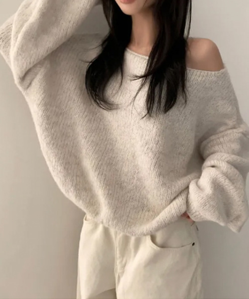 VIVID LADY(ビビッドレディー)の「ボートネック リブニットトップス(ニット/セーター・レディース・ライトベージュ/グレー/イエロー/ブラウン・FREE)」の8枚目の写真