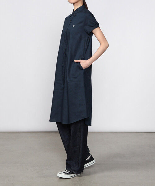 GYMPHLEX(ジムフレックス)の「Gymphlex | フレンチスリーブ ボタンダウンシャツワンピース WOMEN(シャツワンピース・レディース・ネイビー・14)」の7枚目の写真