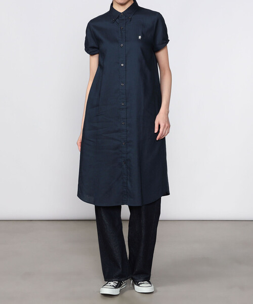 GYMPHLEX(ジムフレックス)の「Gymphlex | フレンチスリーブ ボタンダウンシャツワンピース WOMEN(シャツワンピース・レディース・ネイビー・14)」の6枚目の写真