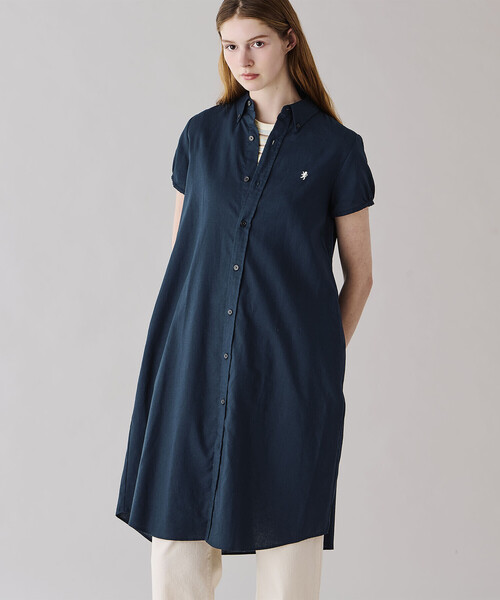GYMPHLEX(ジムフレックス)の「Gymphlex | フレンチスリーブ ボタンダウンシャツワンピース WOMEN(シャツワンピース・レディース・ネイビー・14)」の4枚目の写真