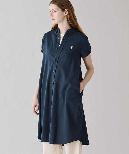 GYMPHLEX(ジムフレックス)の「Gymphlex | フレンチスリーブ ボタンダウンシャツワンピース WOMEN(シャツワンピース・レディース・ネイビー・14)」の5枚目の写真