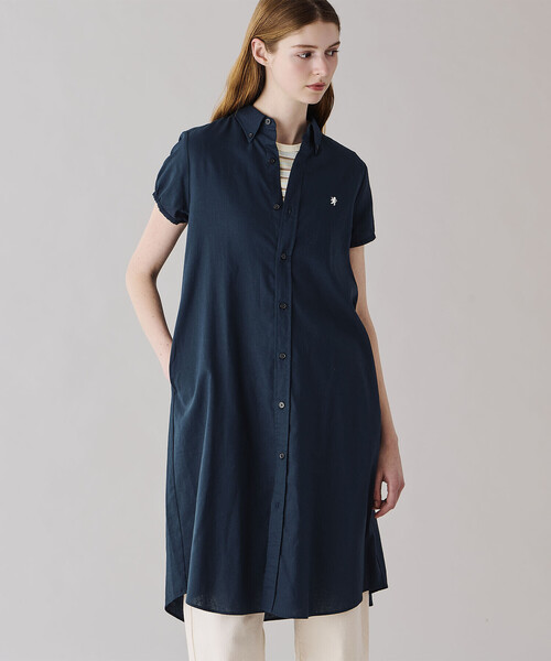 GYMPHLEX(ジムフレックス)の「Gymphlex | フレンチスリーブ ボタンダウンシャツワンピース WOMEN(シャツワンピース・レディース・ネイビー・14)」の1枚目の写真
