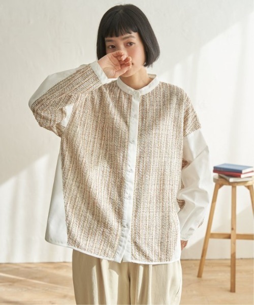 LBC（エルビーシー）の「異素材切り替えシャツ（シャツ/ブラウス・レディース・グレー/ベージュ/ダークグレー/ブルー・M）」の3枚目の写真