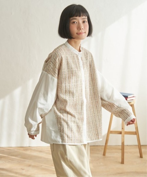 LBC（エルビーシー）の「異素材切り替えシャツ（シャツ/ブラウス・レディース・グレー/ベージュ/ダークグレー/ブルー・M）」の7枚目の写真