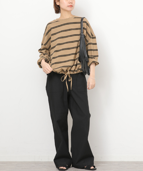 JOURNAL STANDARD relume（ジャーナルスタンダード　レリューム）の「《追加 / 新色》ギャザーヘムロングスリーブ（Tシャツ/カットソー・レディース・ブラック/ライトグレー/ナチュラル/ネイビー/ホワイト・FREE）」の6枚目の写真