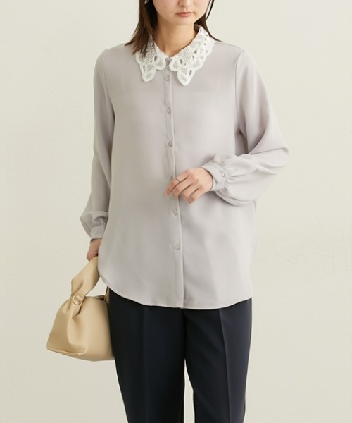 nissen（ニッセン）の「レース衿ボリューム袖ブラウス（シャツ/ブラウス・レディース・ラベンダー/オフホワイト・M/L）」の2枚目の写真