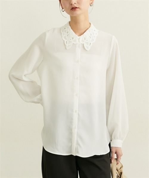 nissen（ニッセン）の「レース衿ボリューム袖ブラウス（シャツ/ブラウス・レディース・ラベンダー/オフホワイト・M/L）」の3枚目の写真