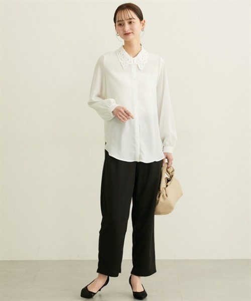 nissen（ニッセン）の「レース衿ボリューム袖ブラウス（シャツ/ブラウス・レディース・ラベンダー/オフホワイト・M/L）」の4枚目の写真