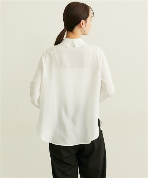 nissen（ニッセン）の「レース衿ボリューム袖ブラウス（シャツ/ブラウス・レディース・ラベンダー/オフホワイト・M/L）」の7枚目の写真