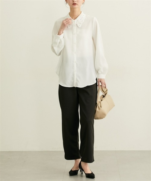 nissen（ニッセン）の「レース衿ボリューム袖ブラウス（シャツ/ブラウス・レディース・ラベンダー/オフホワイト・M/L）」の8枚目の写真